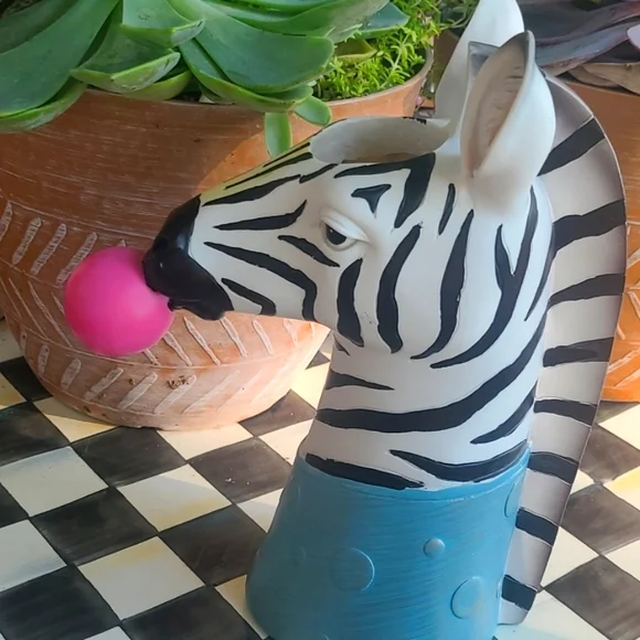 Zebra Blowing Bubble Gum Vase, 9" tall x 4" wide